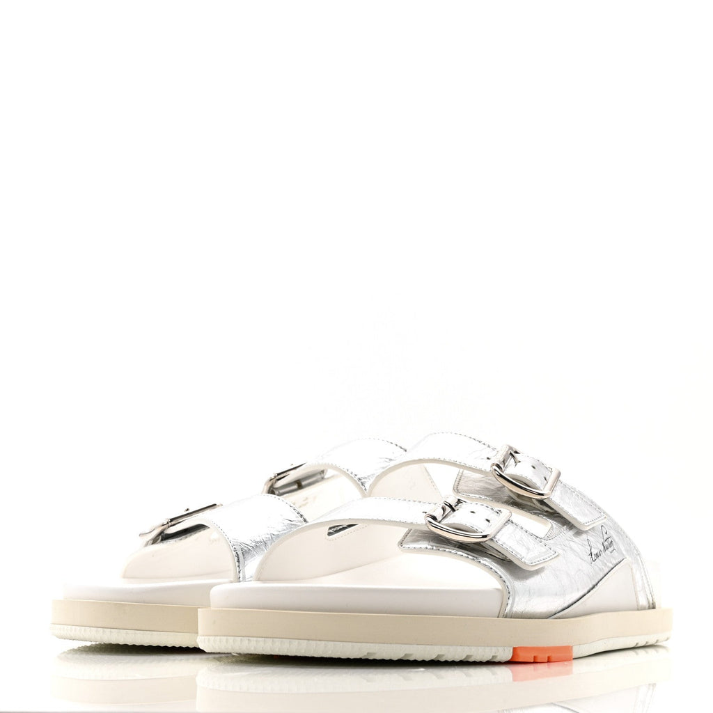 Metallic Mix Materials Mens LV Script Trainer Mules 12 Silver Multicolor