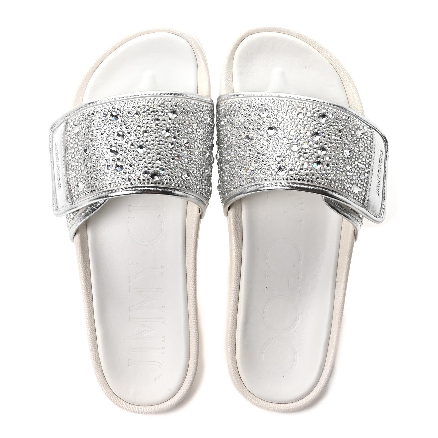 Satin Metallic Nappa Crystal Embellished Fitz Slide Sandals 39 Ivory