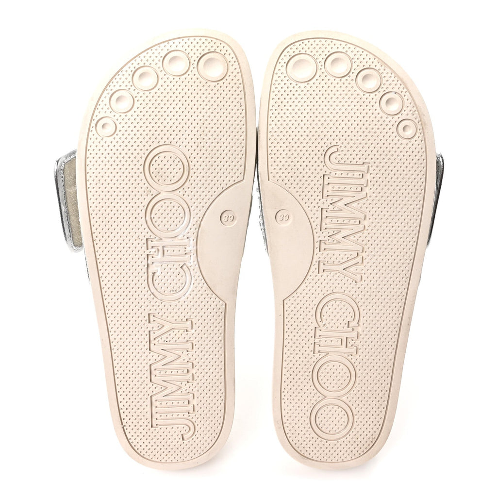 Satin Metallic Nappa Crystal Embellished Fitz Slide Sandals 39 Ivory