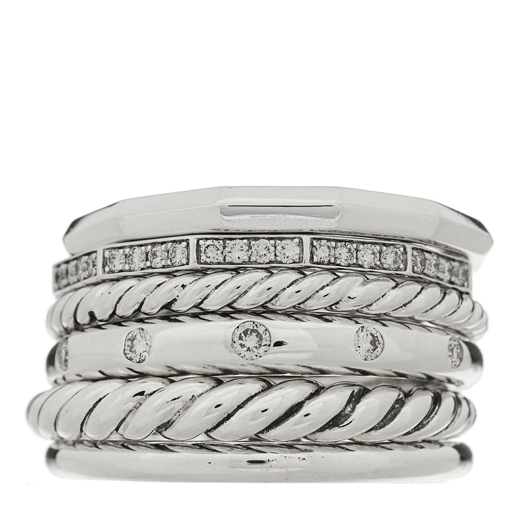 Sterling Silver Diamond 16mm Stax Wide Stacked Ring 56 7.5