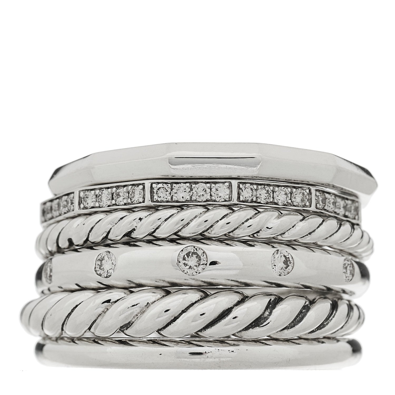 Sterling Silver Diamond 16mm Stax Wide Stacked Ring 56 7.5