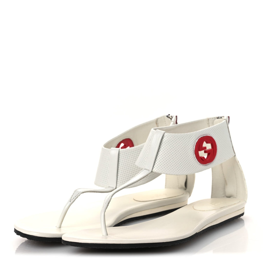 Calfskin GG Zip Thong Sandals 40.5 White