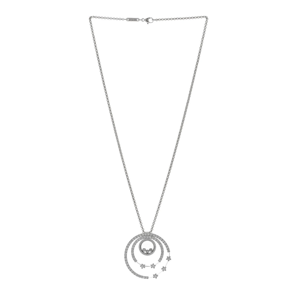 18K White Gold Diamond Happy Diamond Circles Stars Pendant Necklace