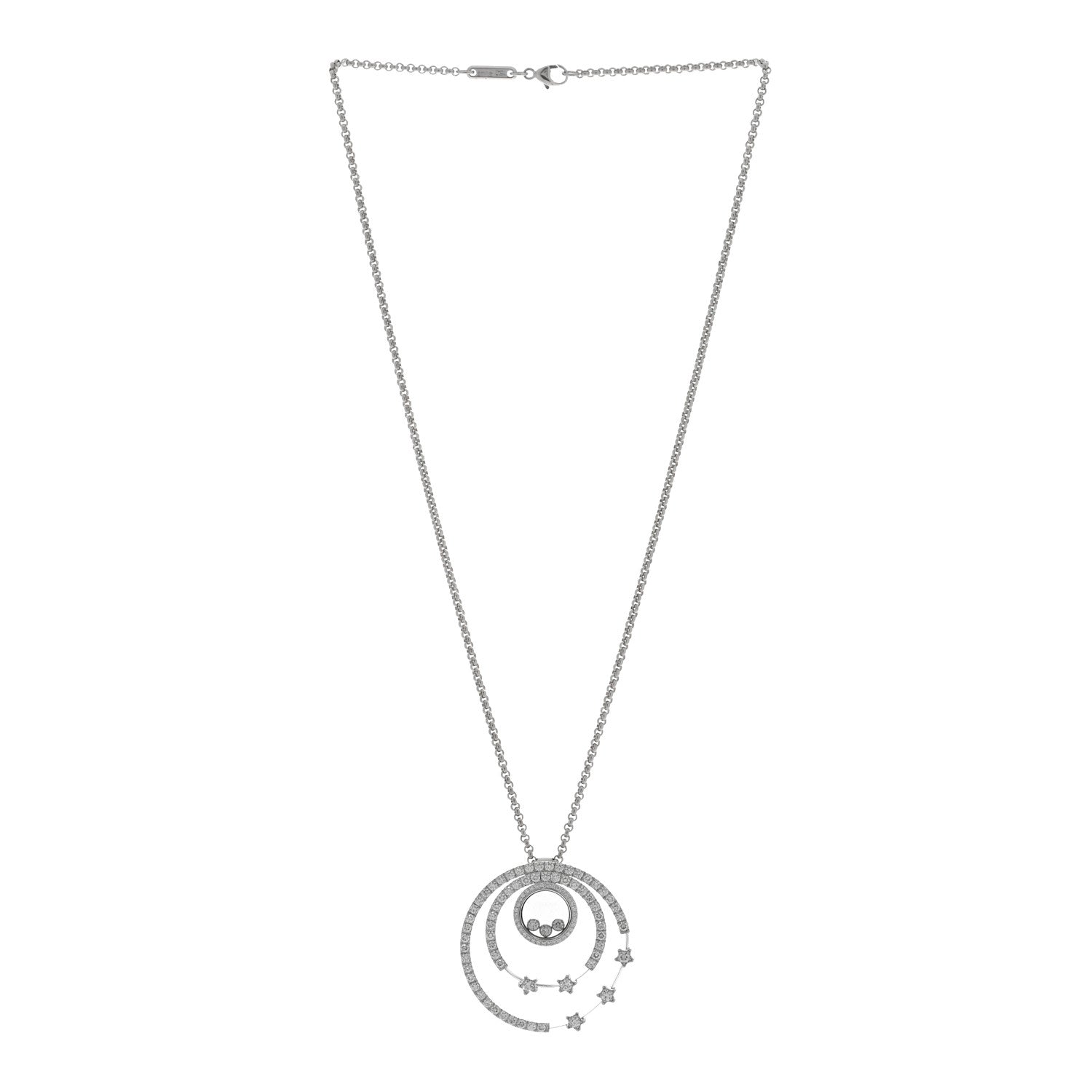 18K White Gold Diamond Happy Diamond Circles Stars Pendant Necklace
