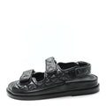 Lambskin Quilted Velcro Dad Chain CC Slide Sandals 36 Black