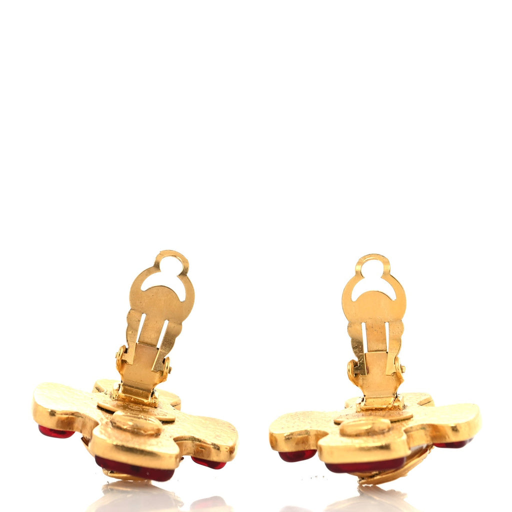 Metal Gripoix Clip On Earrings Gold Red