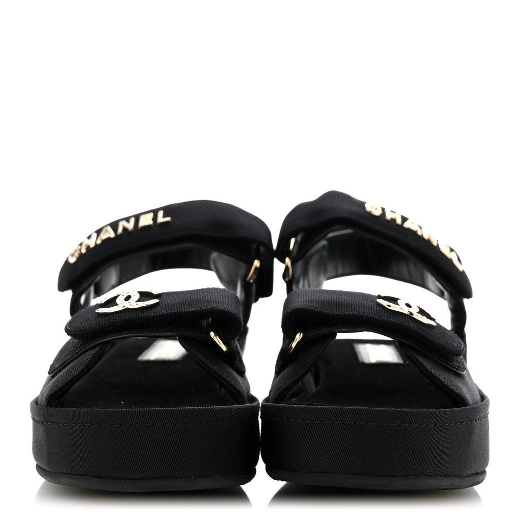 Grosgrain Crystal Logo Platform Sandals 38 Black