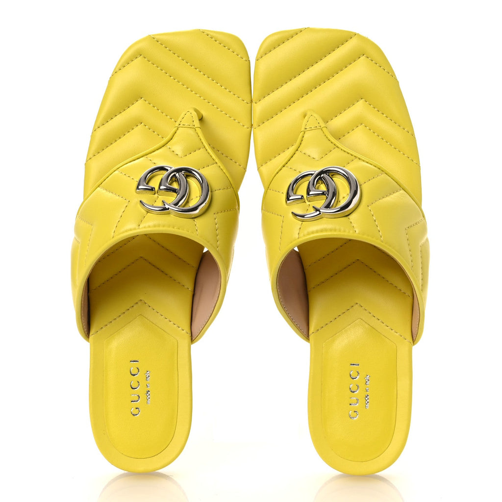 Nappa Charlotte Double G Marmont Thong Sandals 37.5 Acid Lime
