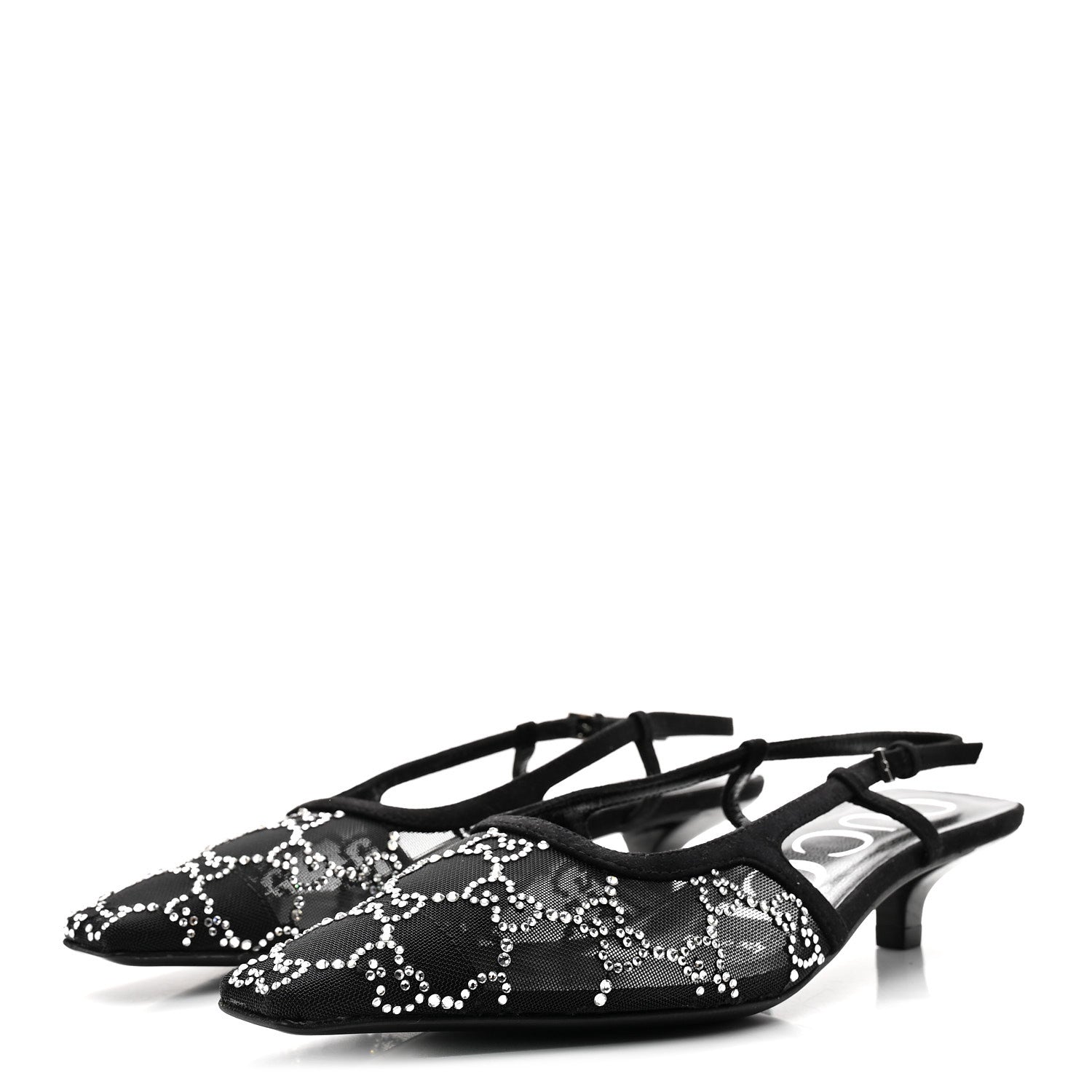 Tela Retino Kid Scamosciato Crystal GG Monogram Square G 35mm Slingback Pumps 35.5 Black