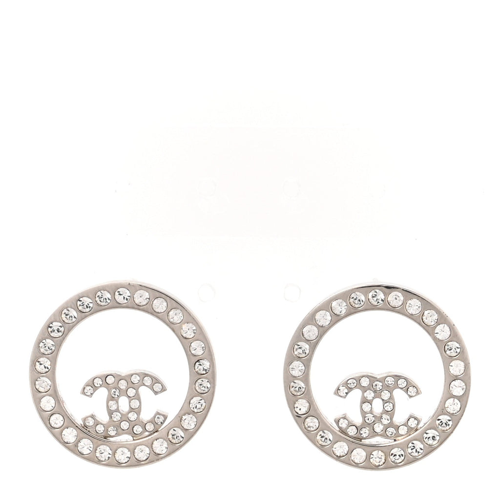 Crystal CC Round Earrings Silver