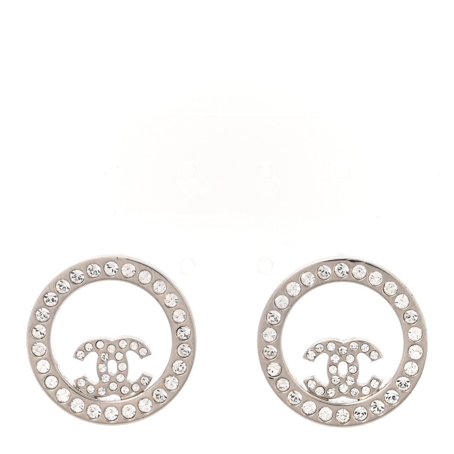 Crystal CC Round Earrings Silver