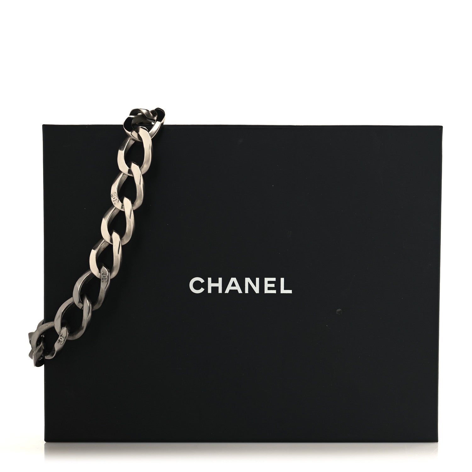 Metal Chain Link CC Choker Necklace Silver