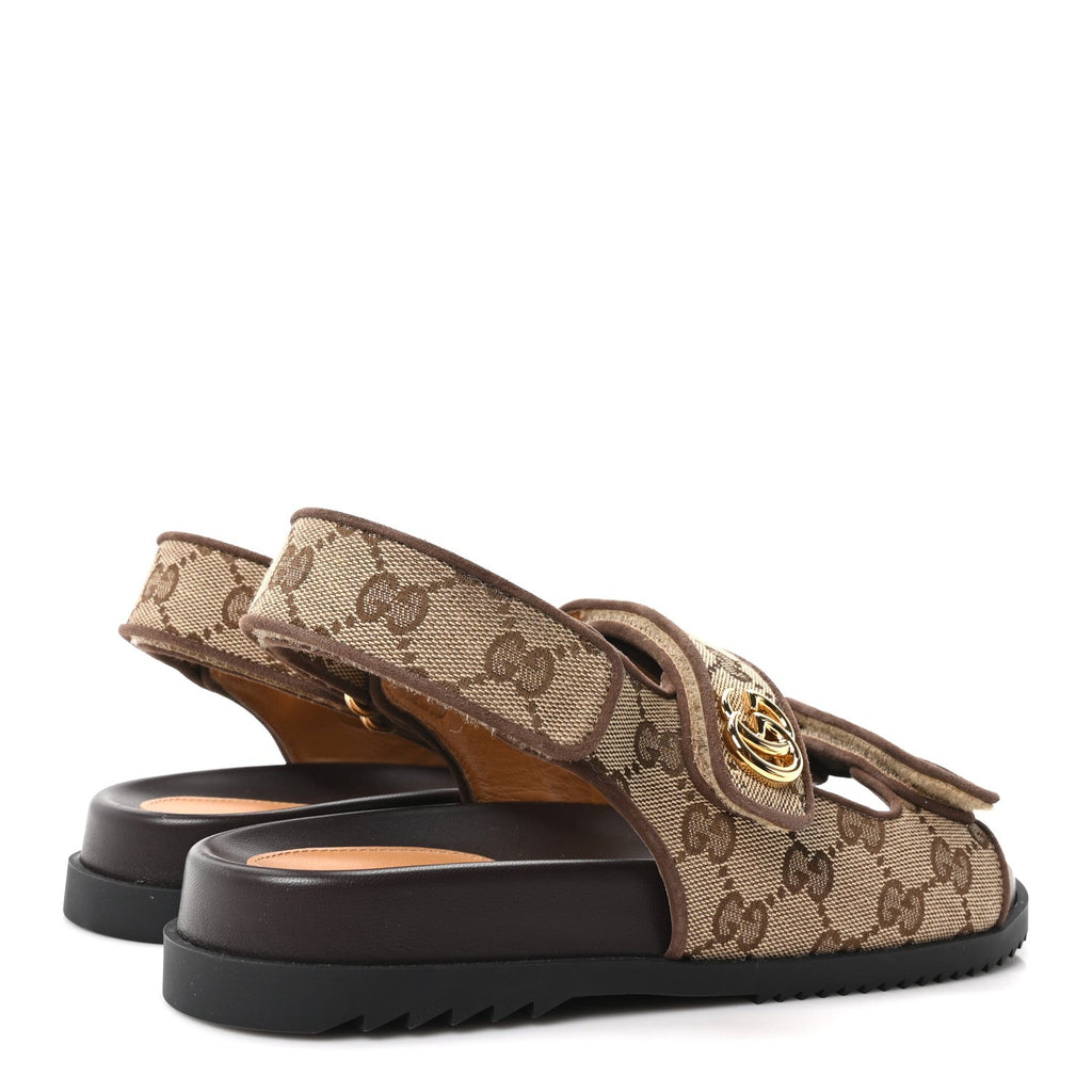 Monogram Kid Scamosciato Double G Womens Dad Sandals 37.5 Beige Ebony New Acero