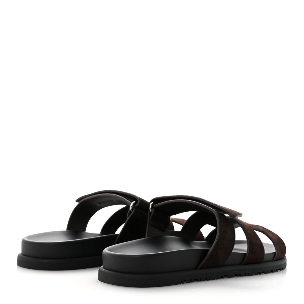 Suede Goatskin Womens Chypre Sandals 39.5 Marron Ebene