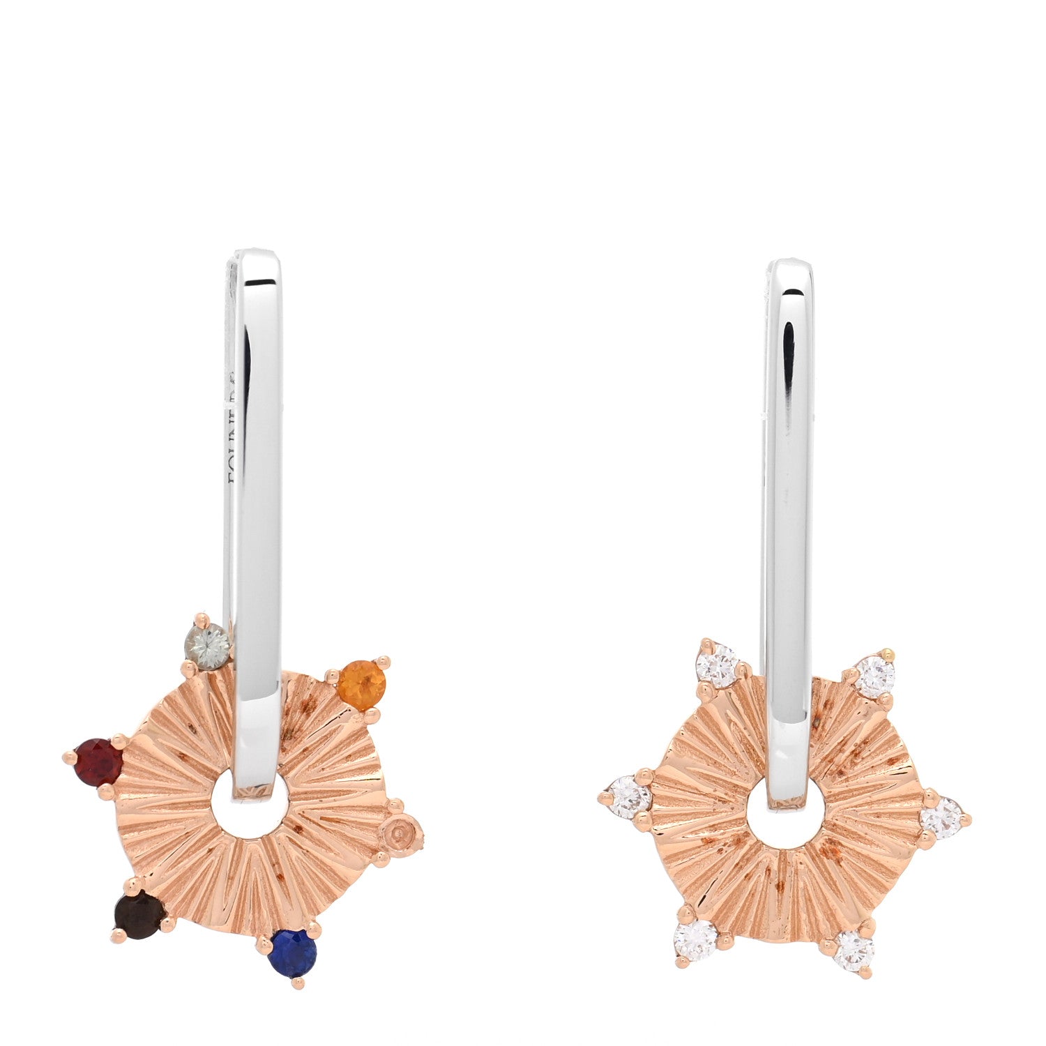 18K White Rose Gold Diamond Multi Gemstone Disk Small Fob Link Earrings