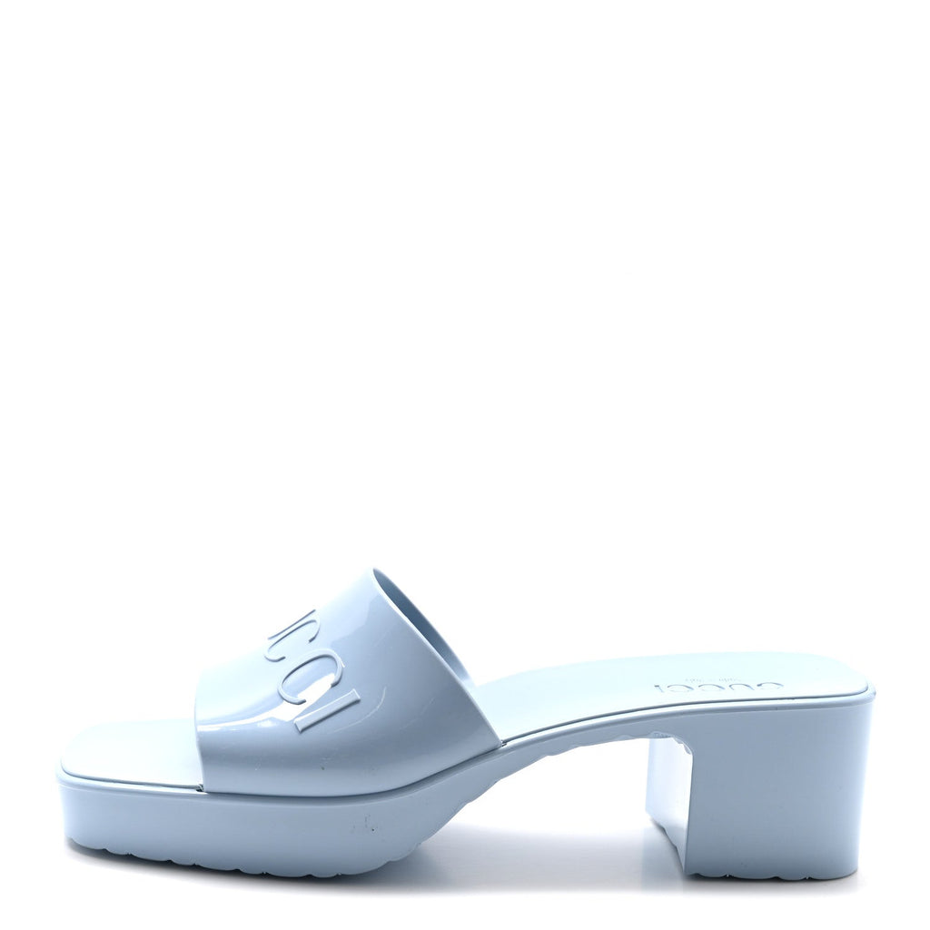 Rubber Gucci Logo Womens Platform 20/60mm Slide Sandals 41 Porcelain Light Blue