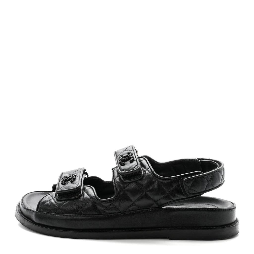 Lambskin Velcro Dad Sandals 38.5 Black