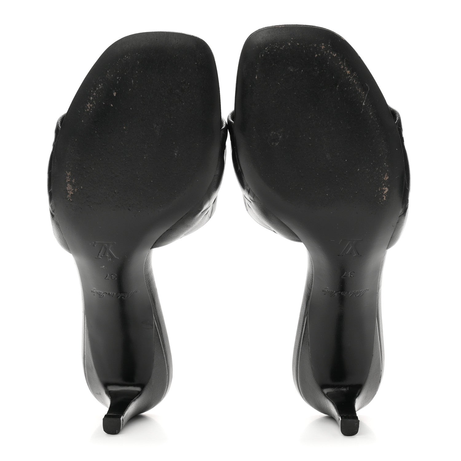 Lambskin Embossed Monogram Revival Mid Heel Mules 37 Black