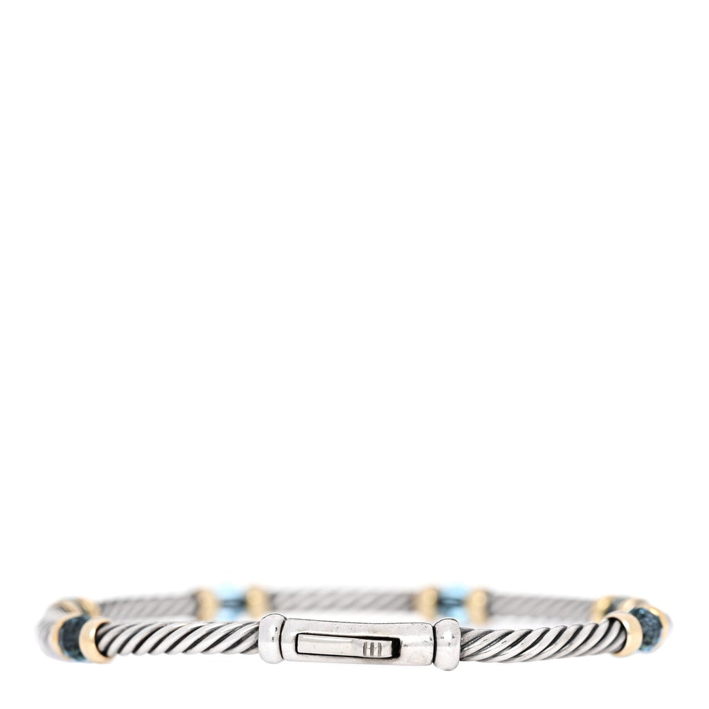 Sterling Silver 14K Yellow Gold Blue Topaz 3mm Metro Link Bracelet