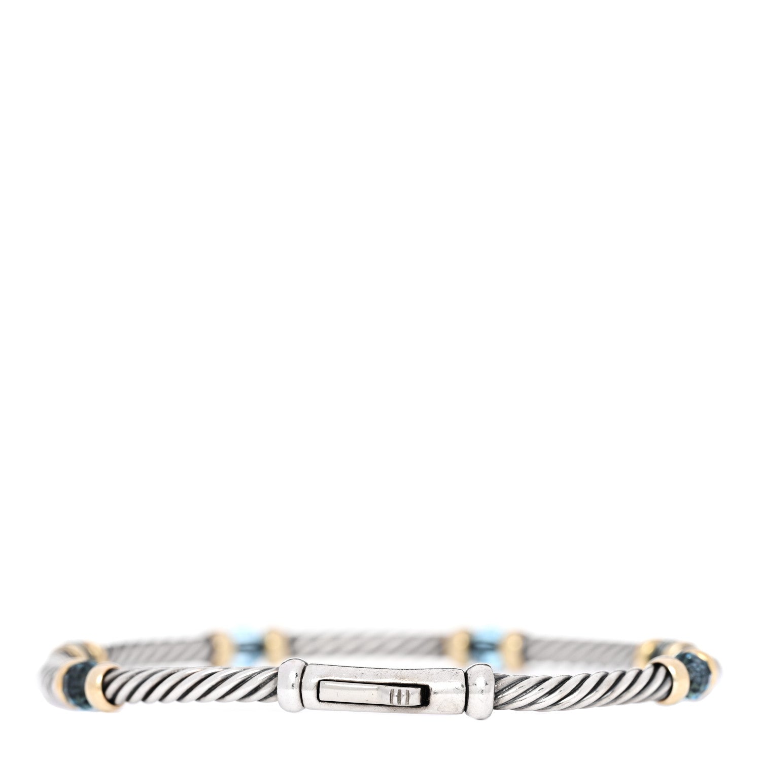 Sterling Silver 14K Yellow Gold Blue Topaz 3mm Metro Link Bracelet