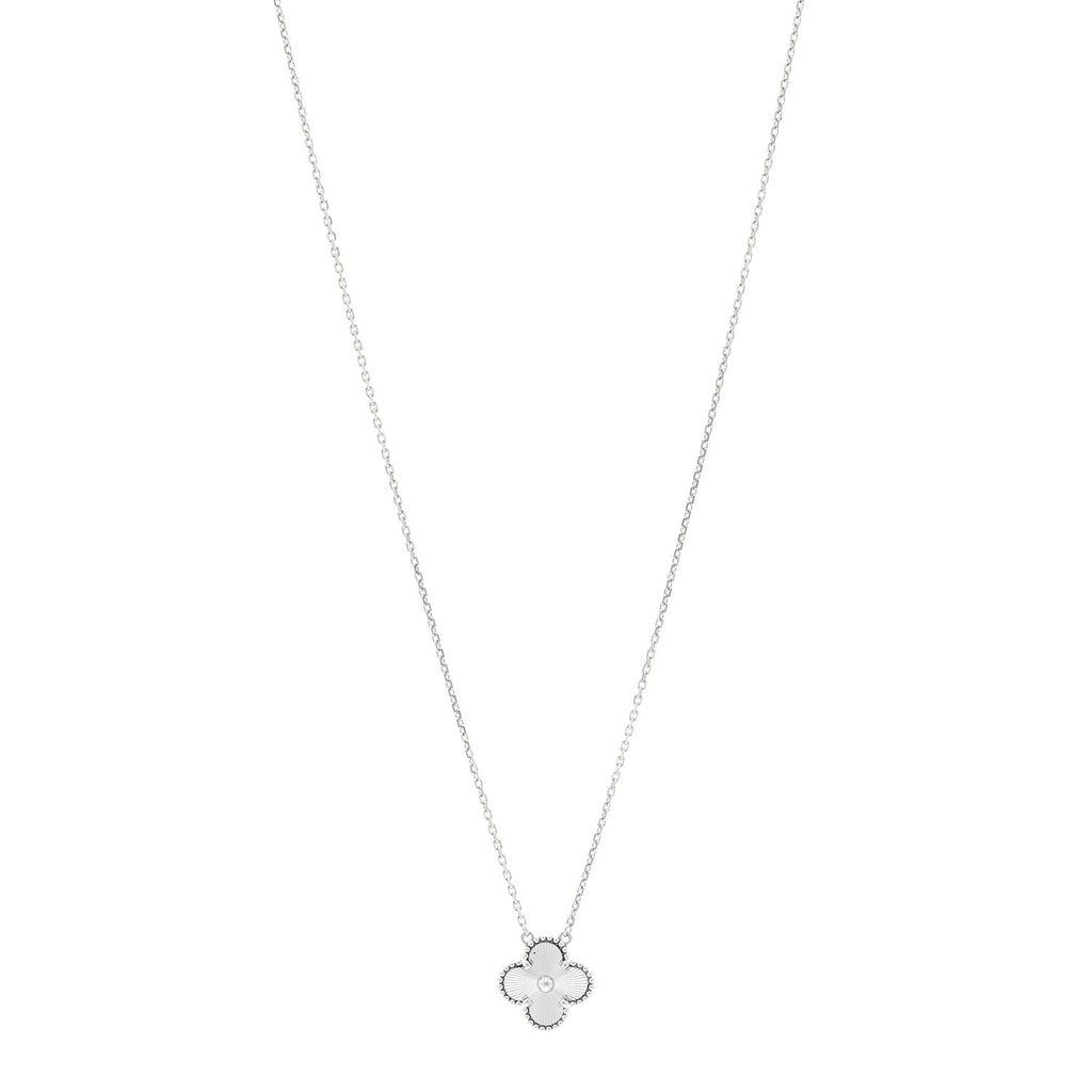 18K White Gold Guilloche Vintage Alhambra Pendant Necklace