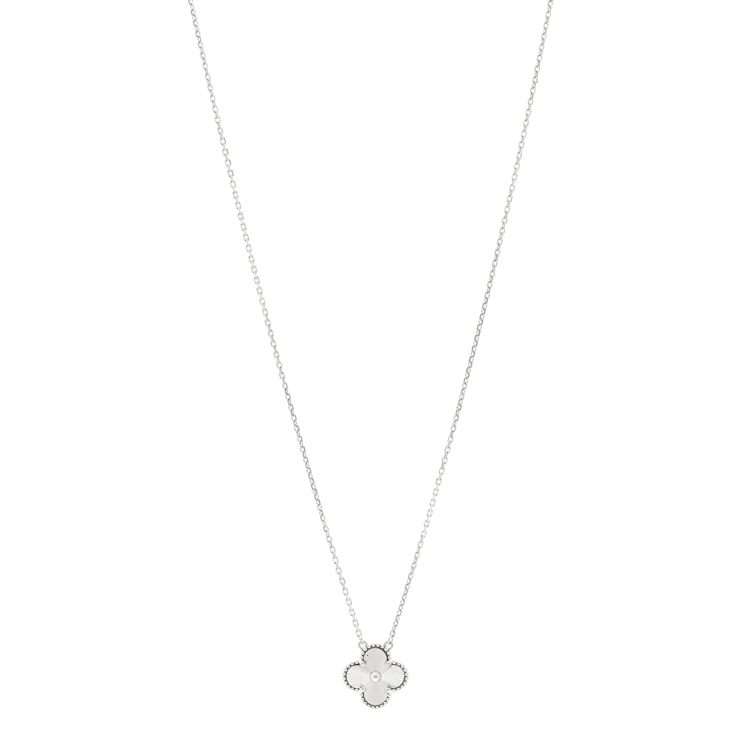 18K White Gold Guilloche Vintage Alhambra Pendant Necklace