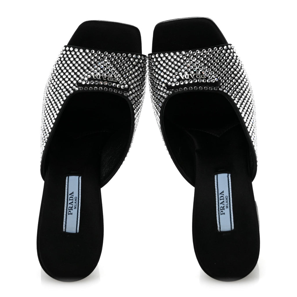 Satin Crystal Logo 90mm Slide Sandals 36 Cristal