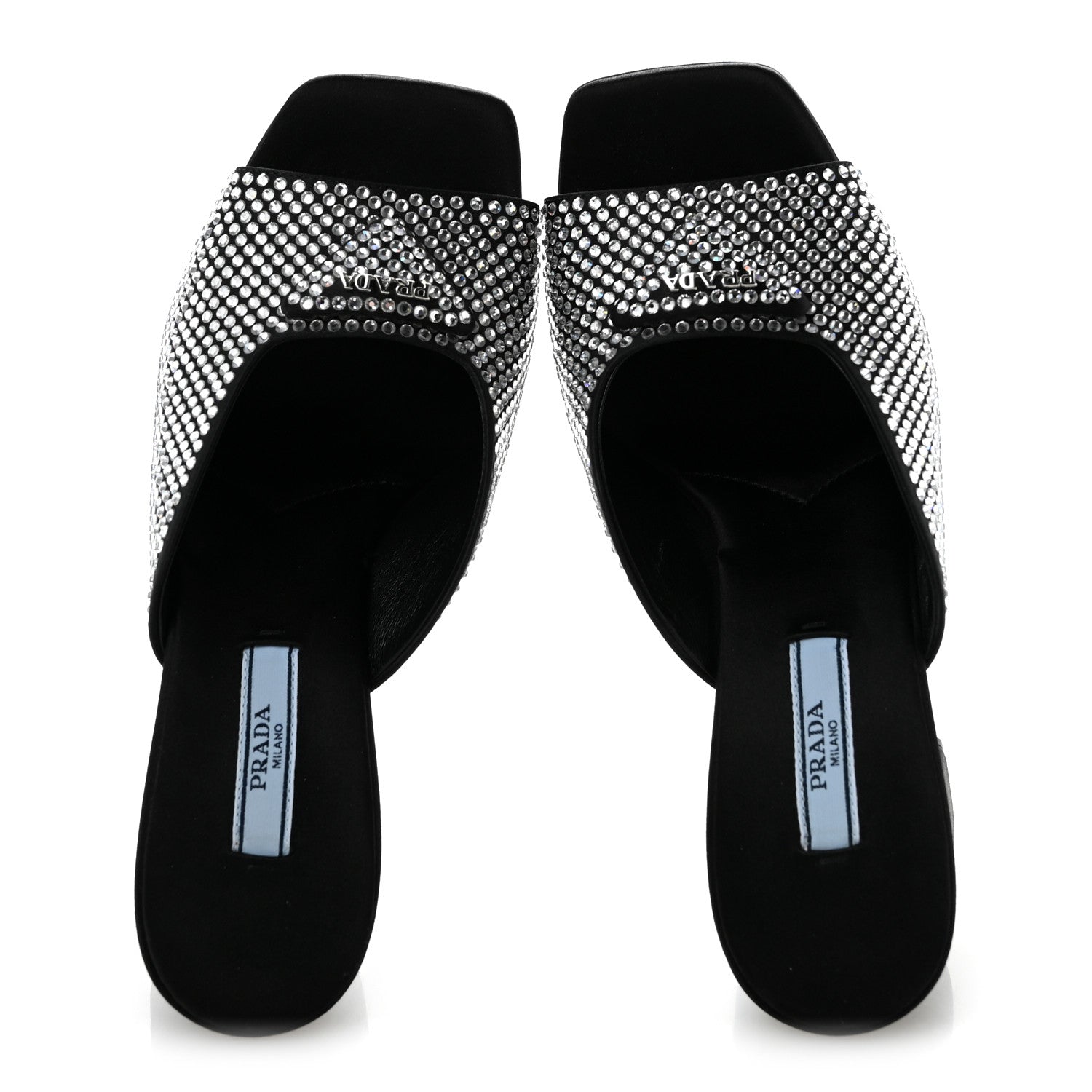 Satin Crystal Logo 90mm Slide Sandals 36 Cristal