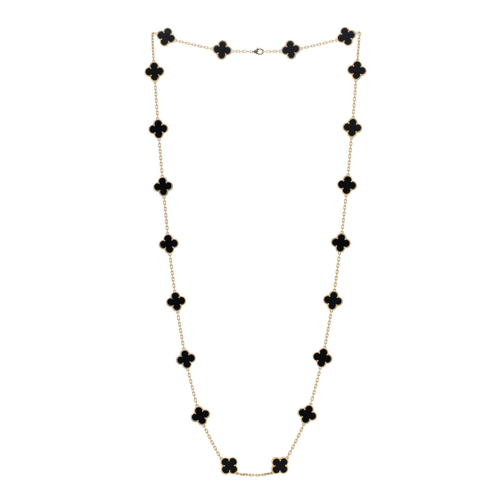 18K Yellow Gold Black Onyx 20 Motifs Vintage Alhambra Necklace