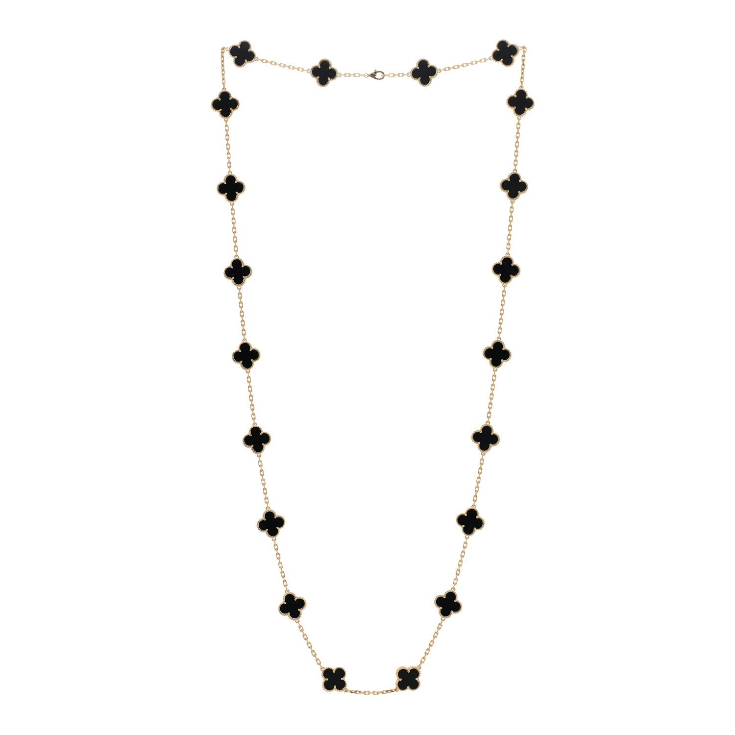 18K Yellow Gold Black Onyx 20 Motifs Vintage Alhambra Necklace