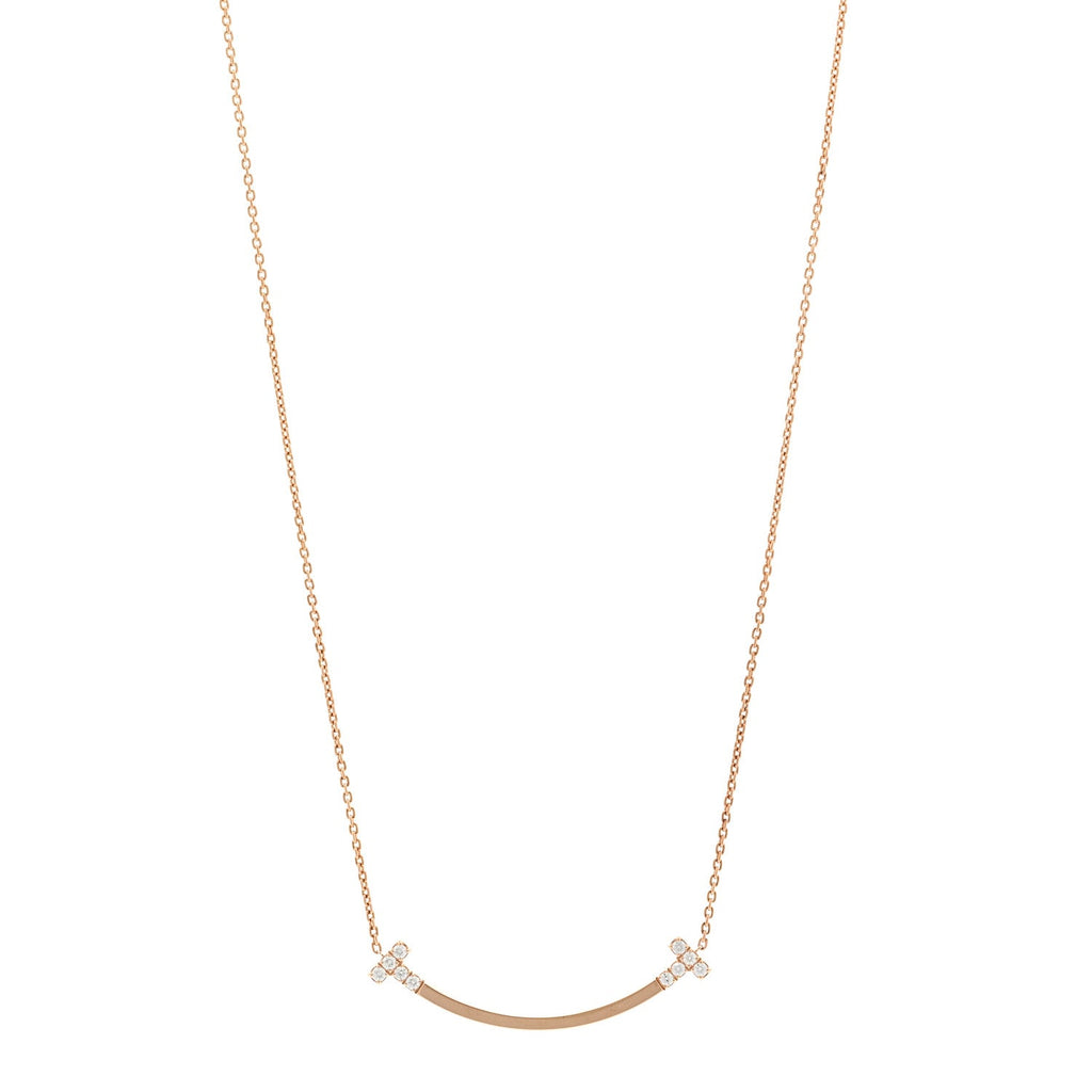 18K Rose Gold Diamond .19ctw Medium T Smile Pendant Necklace