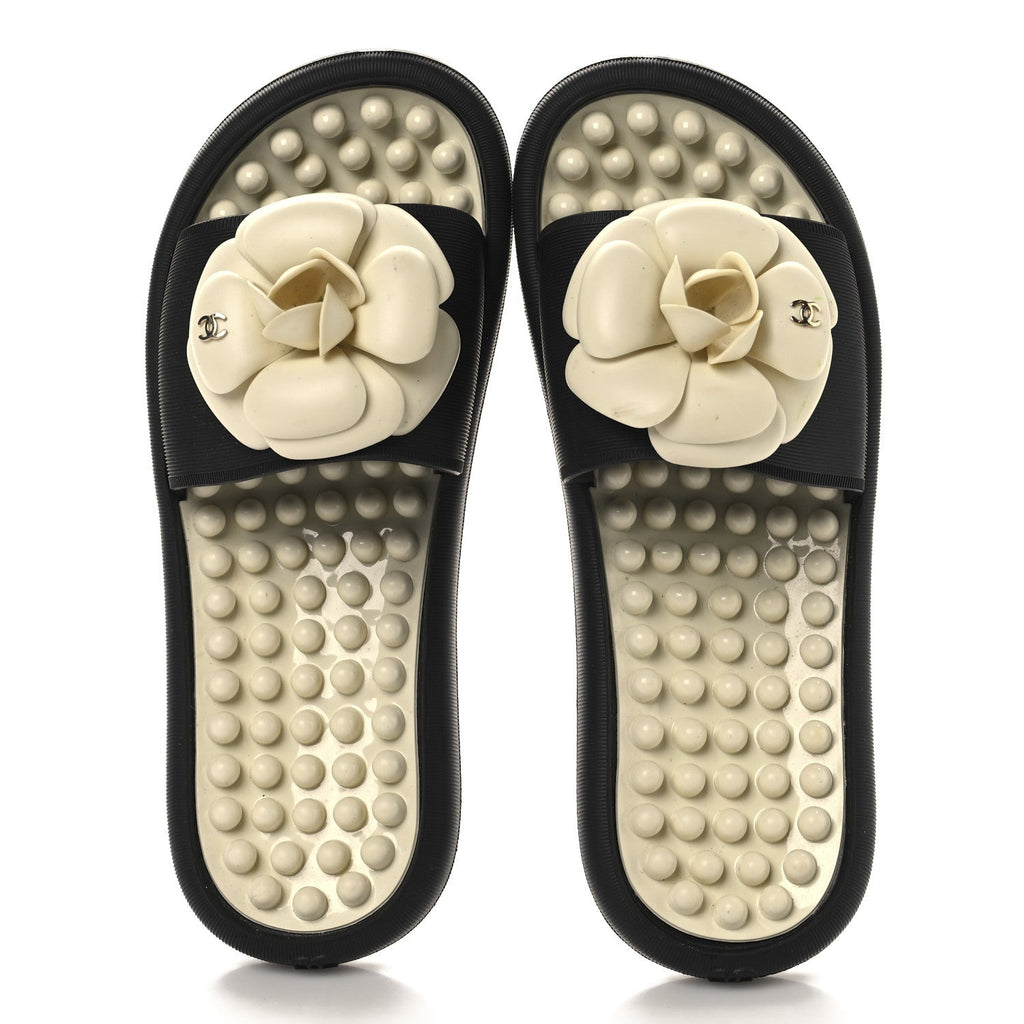 Thermoplastic PVC Camellia Mule Sandals 36 Black Ivory