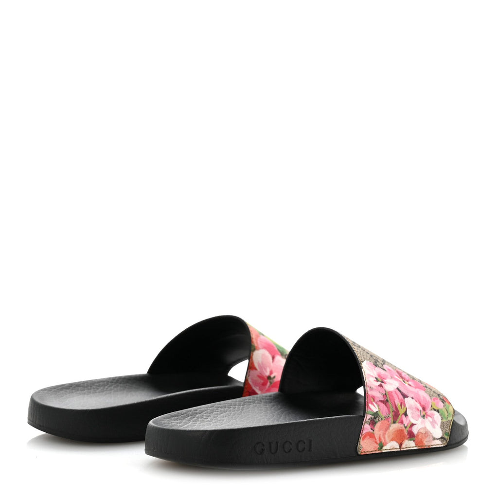 GG Supreme Monogram Blooms Slide Sandals 37 Beige Multicolor