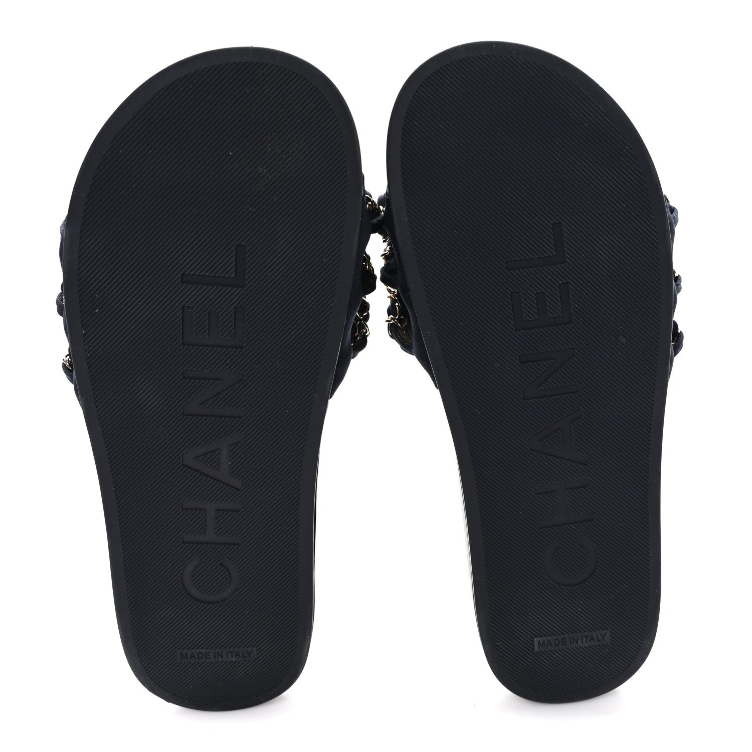 Satin Canvas Chain Slides Sandals Flats 38 Marine