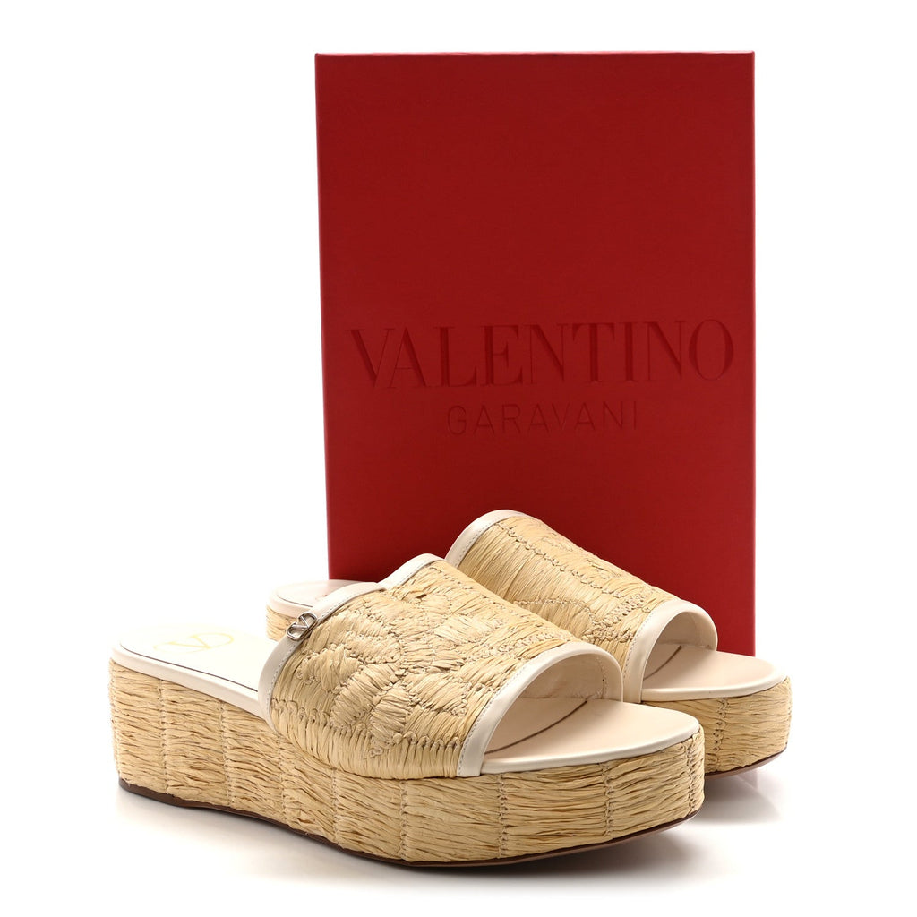 Woven Straw Flatform 25/45mm Slide Sandals 39.5 Light Ivory