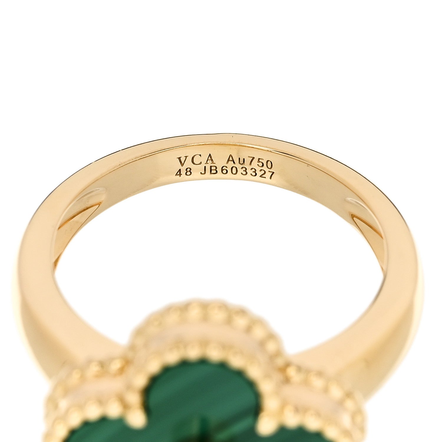 18K Yellow Gold Diamond Malachite Vintage Alhambra Ring 48 4.5