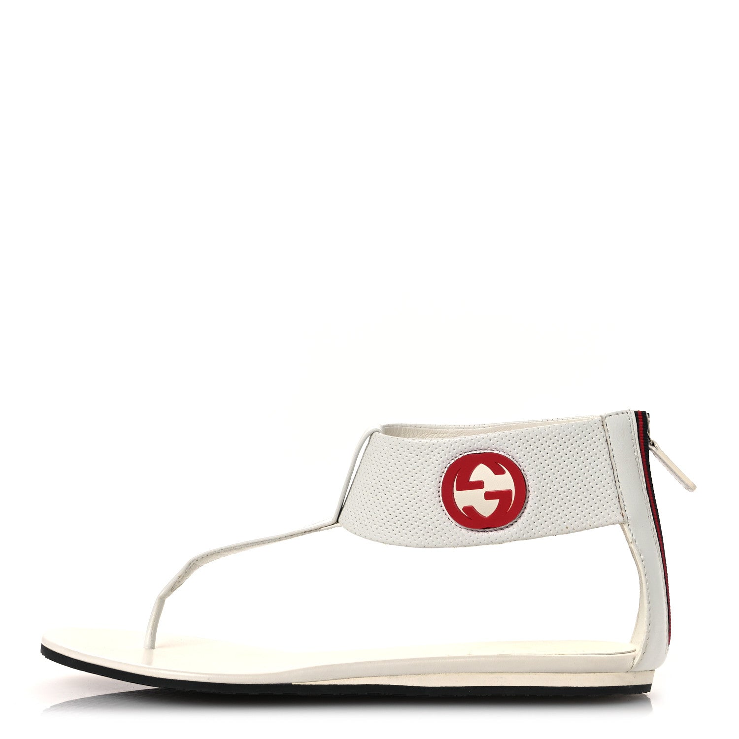 Calfskin GG Zip Thong Sandals 40.5 White