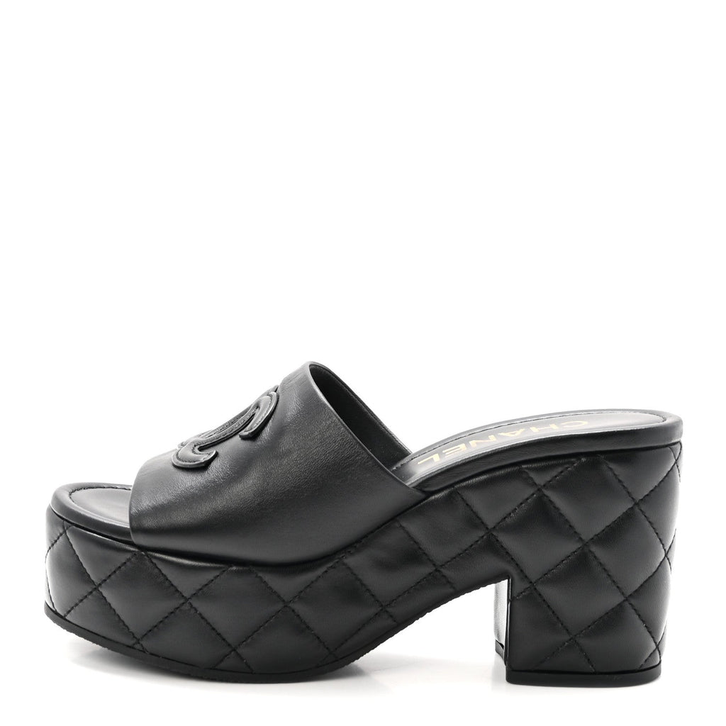 Lambskin Quilted CC Platform Mules 37.5 Black
