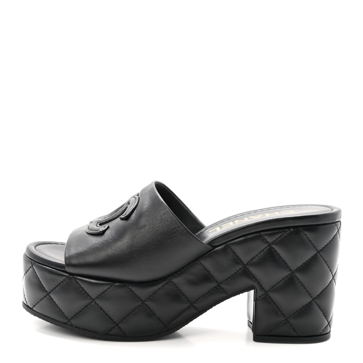 Lambskin Quilted CC Platform Mules 37.5 Black