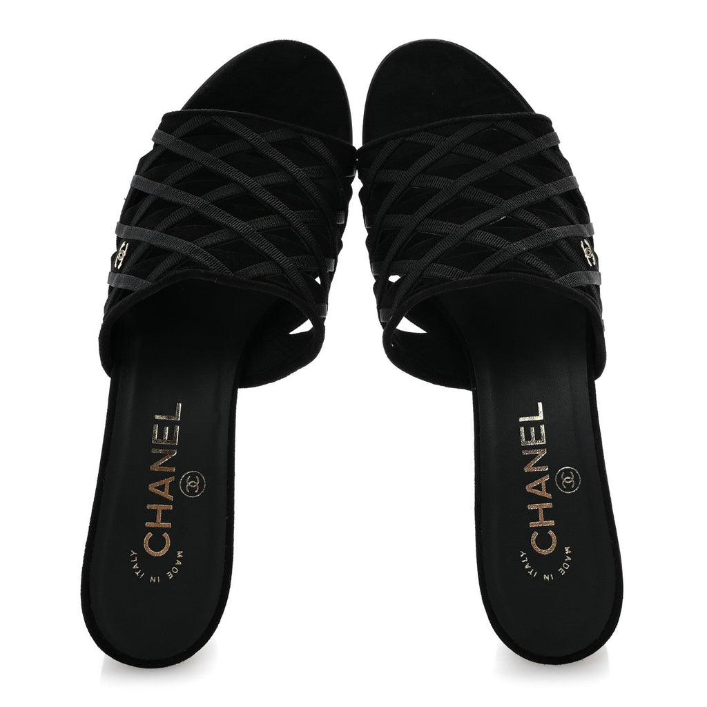Suede Kidskin Grosgrain Sandals 39 Black