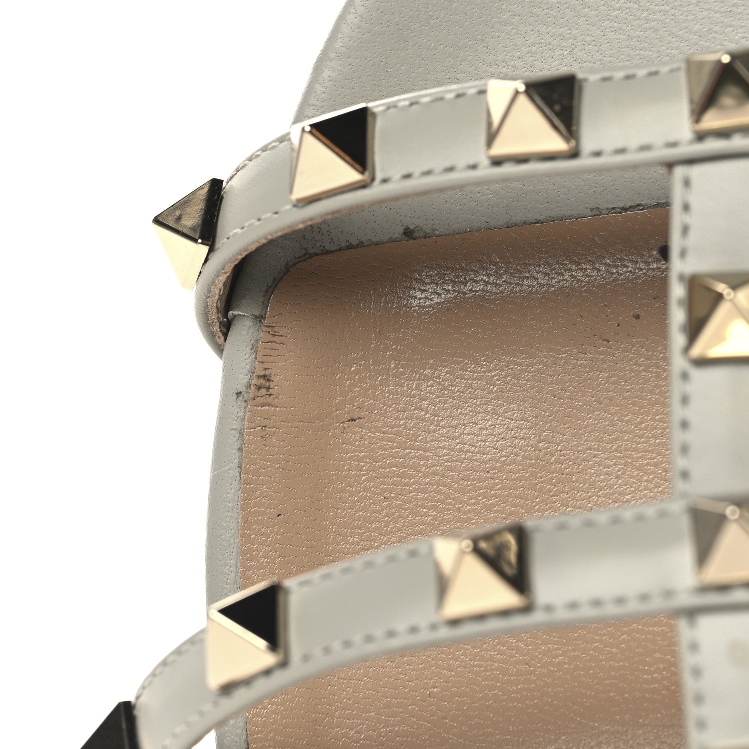 Nappa Rockstud Caged Flat Slide Sandals 38 Grey