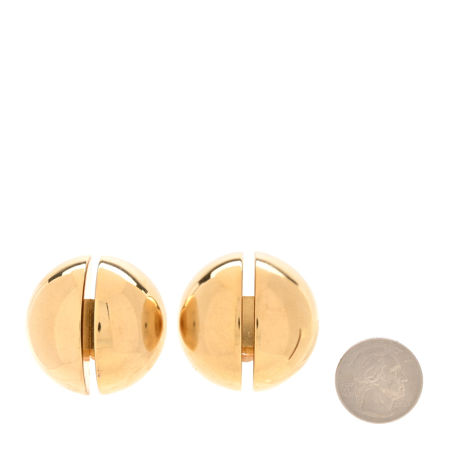 Brass Double Half Ball Clip On Earrings Gold