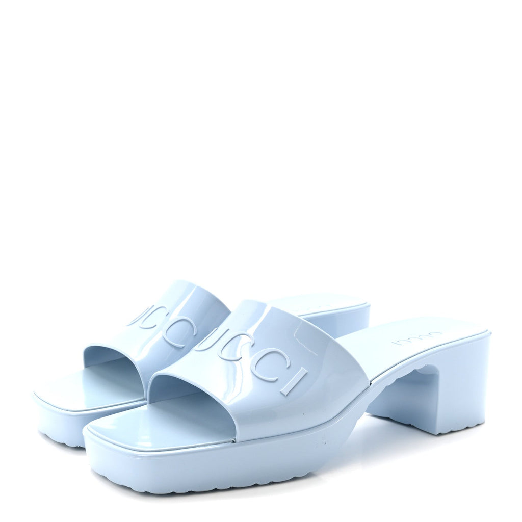 Rubber Gucci Logo Womens Platform 20/60mm Slide Sandals 41 Porcelain Light Blue