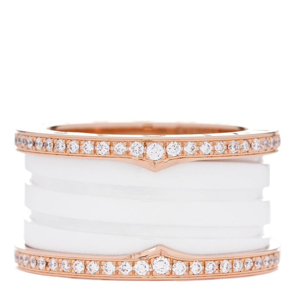 18K Rose Gold White Ceramic Diamond B.Zero1 Four-Band Ring 54 6.75