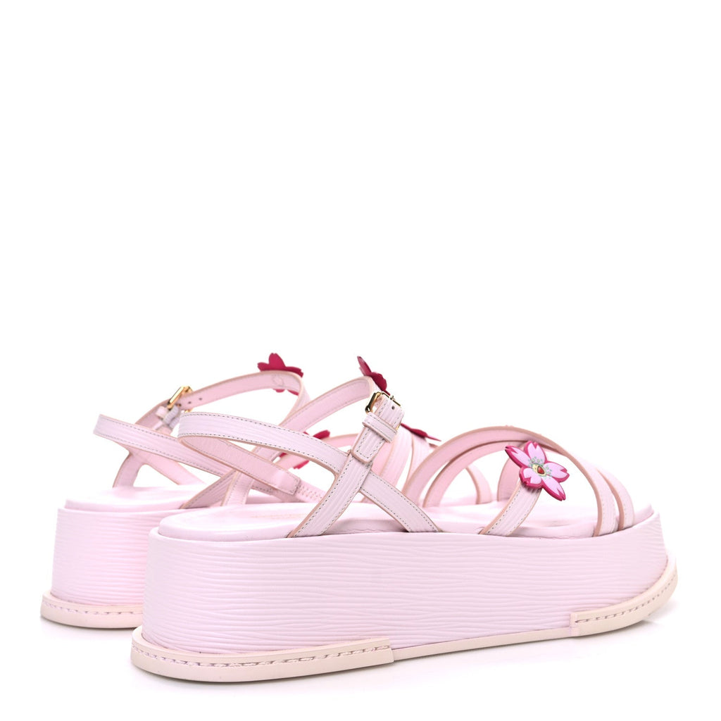 LV X TM Cherry Blossom Calfskin Maya Flatform Sandals 40 Light Pink
