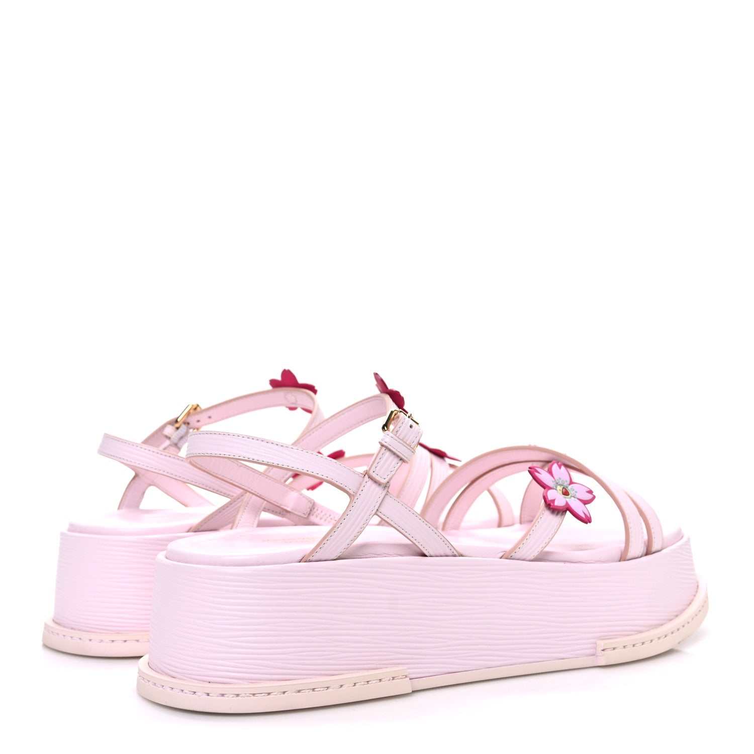 LV X TM Cherry Blossom Calfskin Maya Flatform Sandals 40 Light Pink