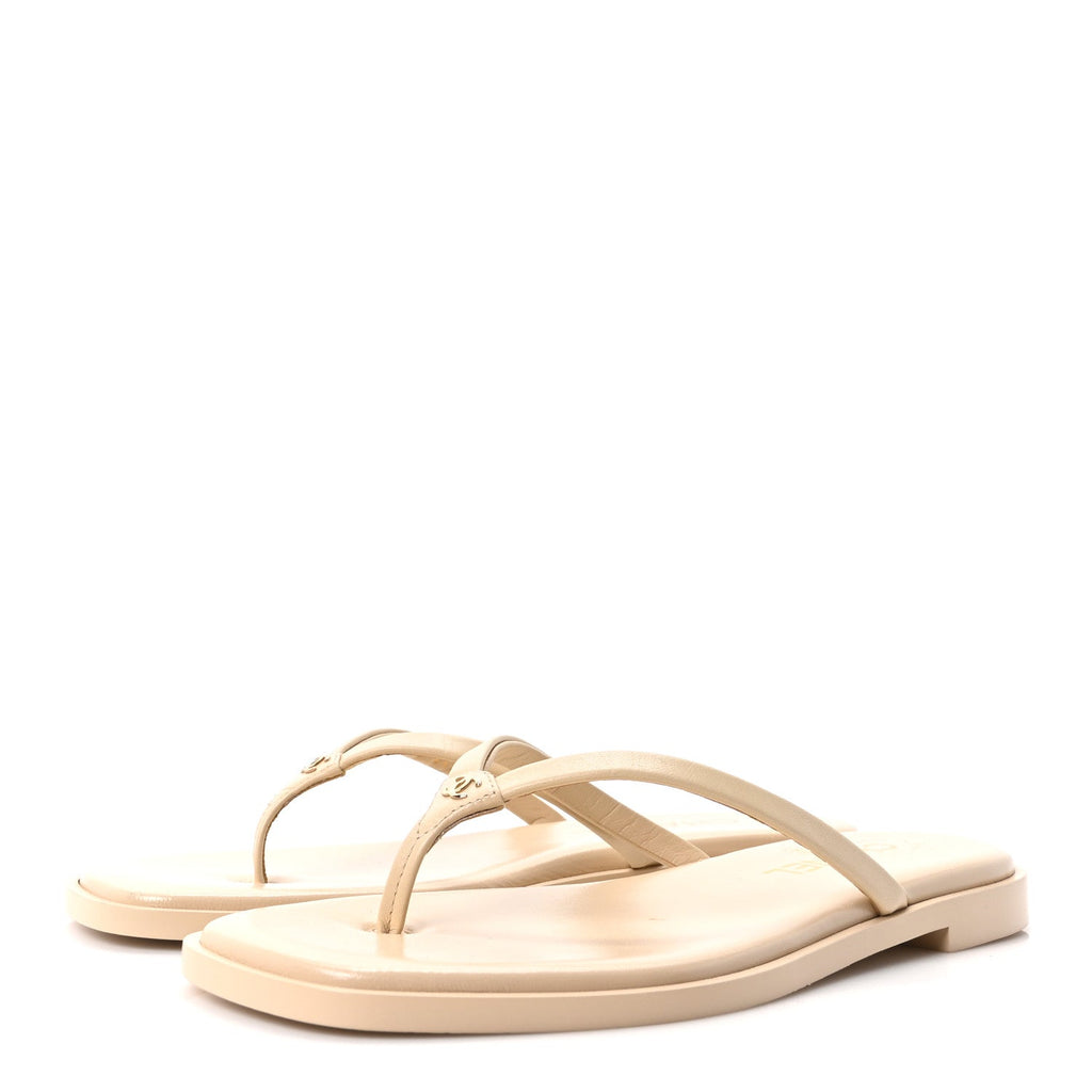 Goatskin CC Times Square Thong Sandals 38 Beige