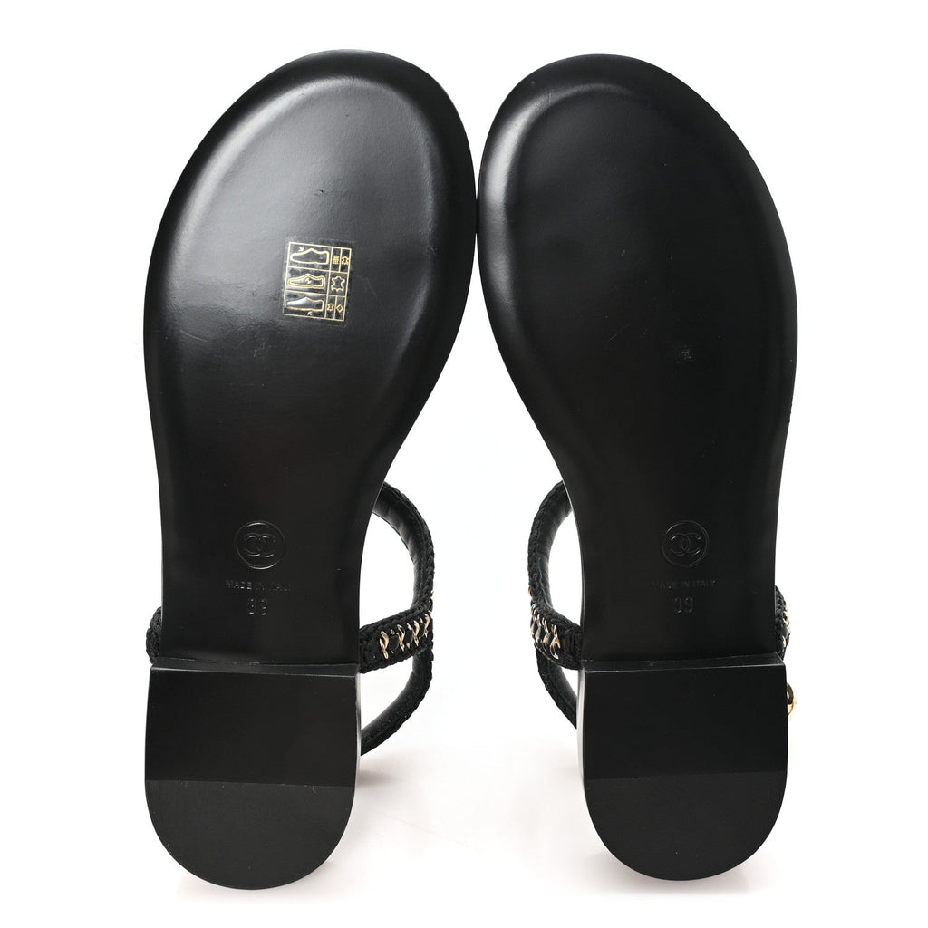 Lambskin Embroidered CC Thong Sandals 39 Black