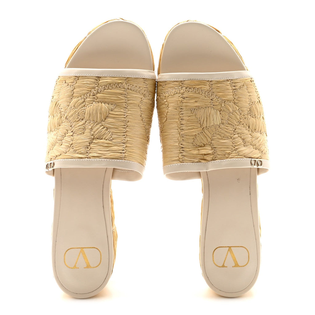 Woven Straw Flatform 25/45mm Slide Sandals 39.5 Light Ivory