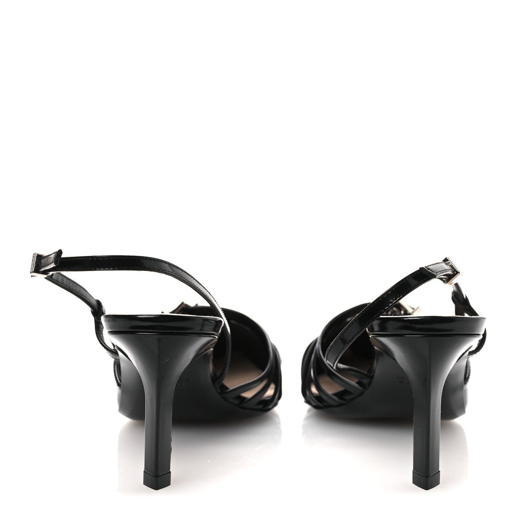 Patent Regent Calfskin Walma 65 Buckle Slingback Pumps 38 Black